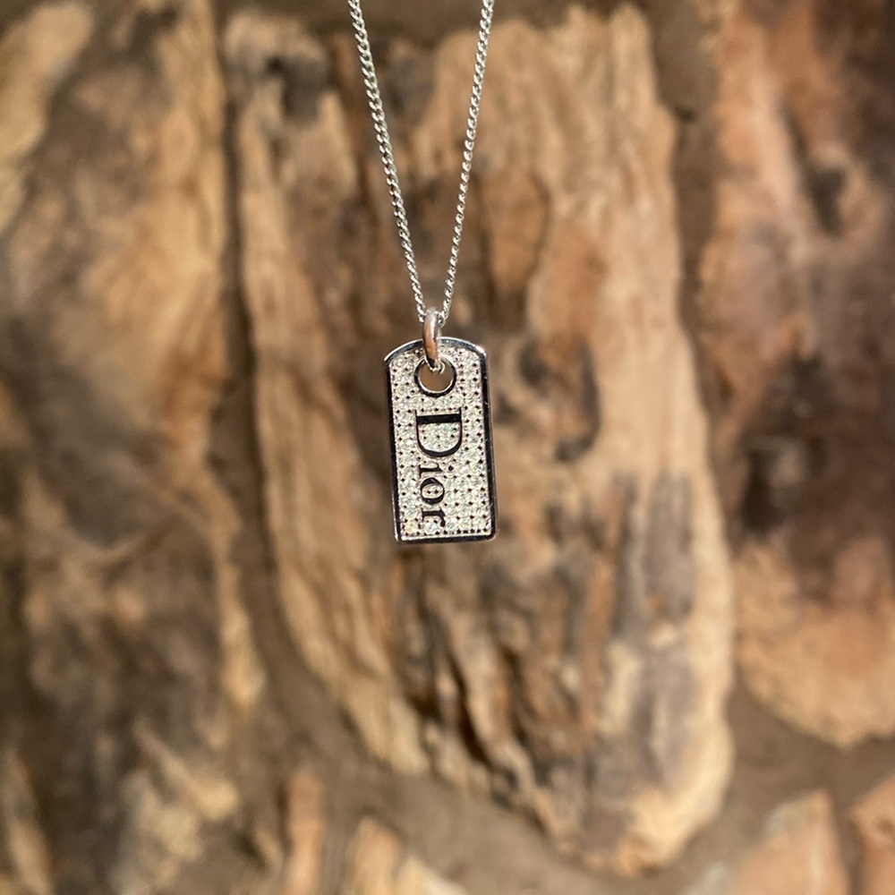 Dior Crystal Dog Tag Necklace